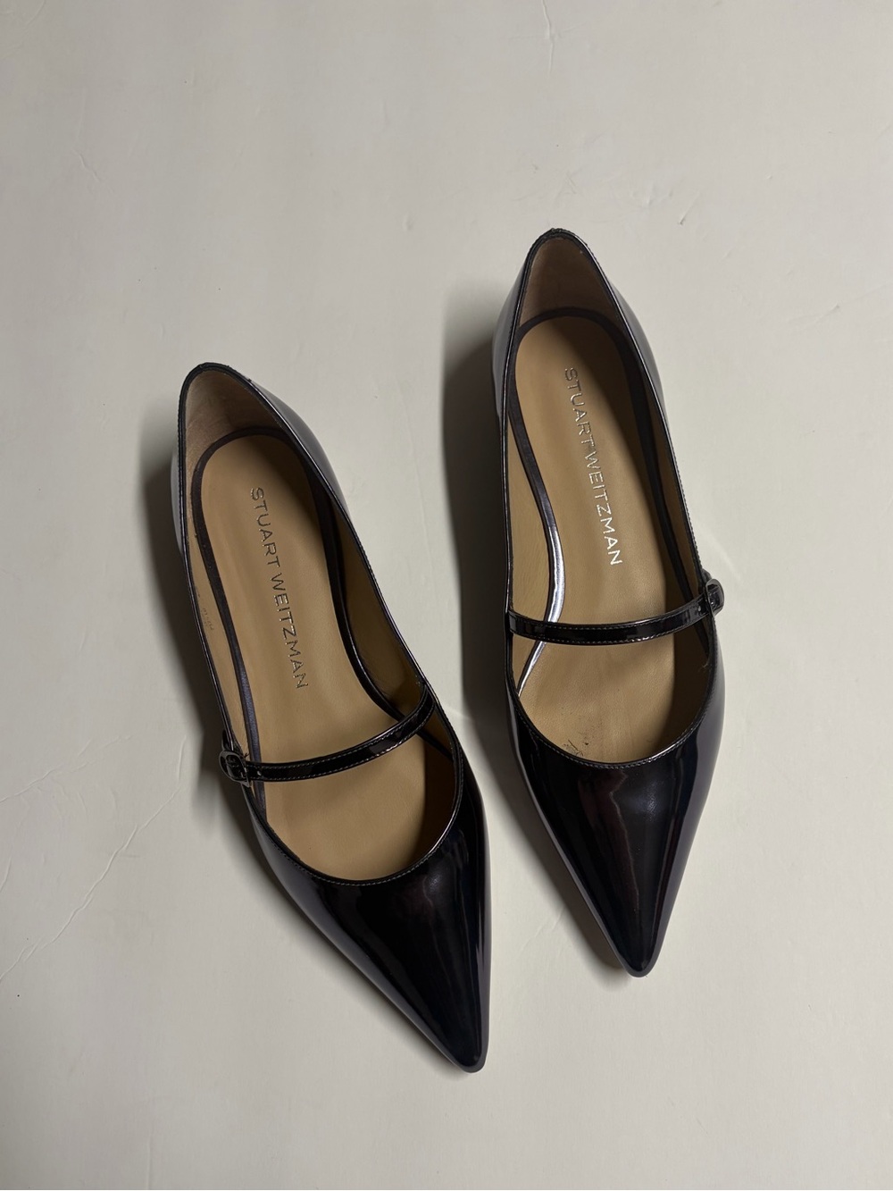 Stuart Weitzman Emilia Mary Janes Cool Gray Specchio Flats